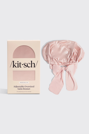 KITSCH Adjustable Oversized Satin Bonnet - Blush