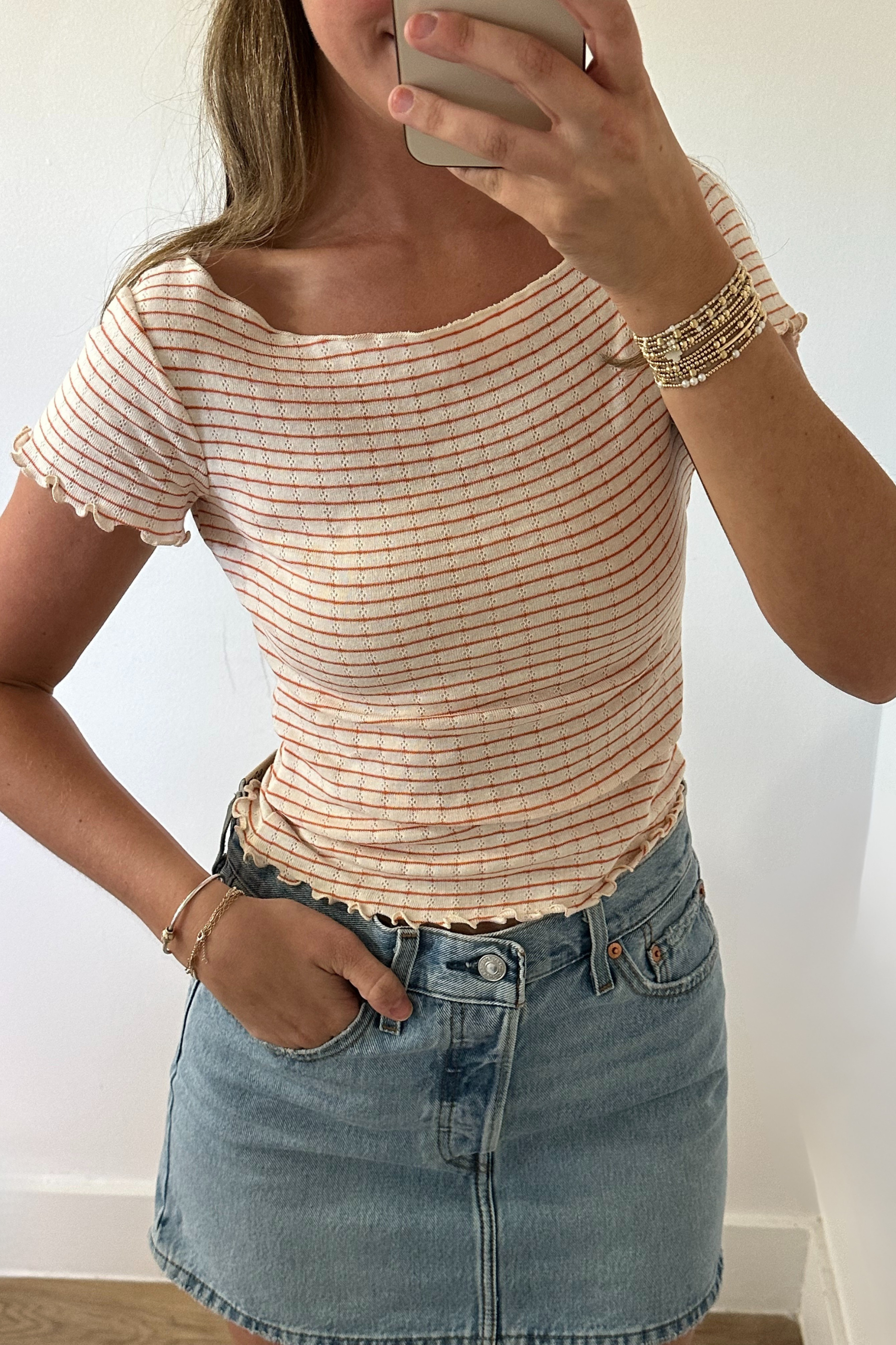 Camillie Pointelle Boatneck Tee - Sunset