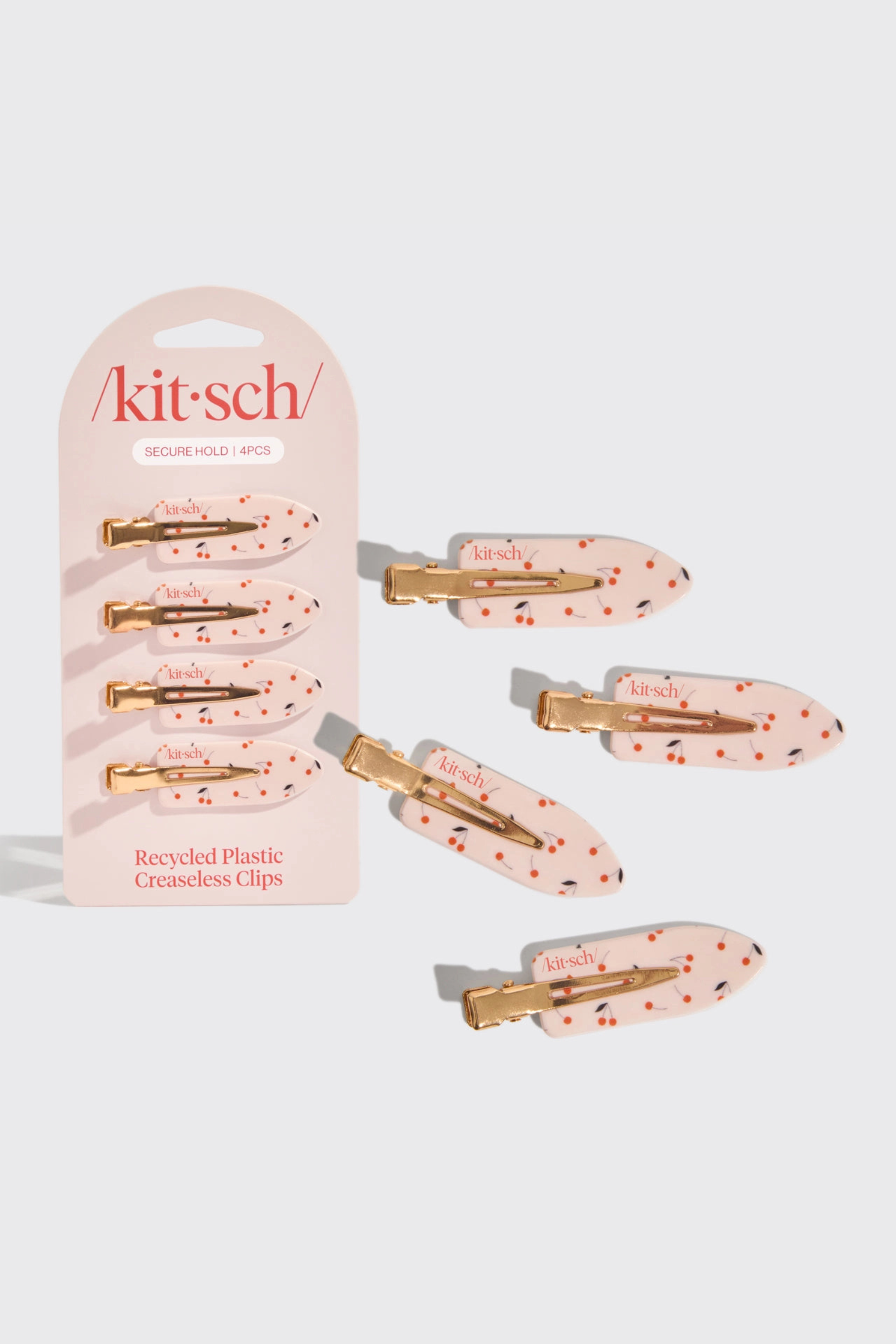 KITSCH Recycled Plastic Creaseless Clips 4pc Set - Cherry