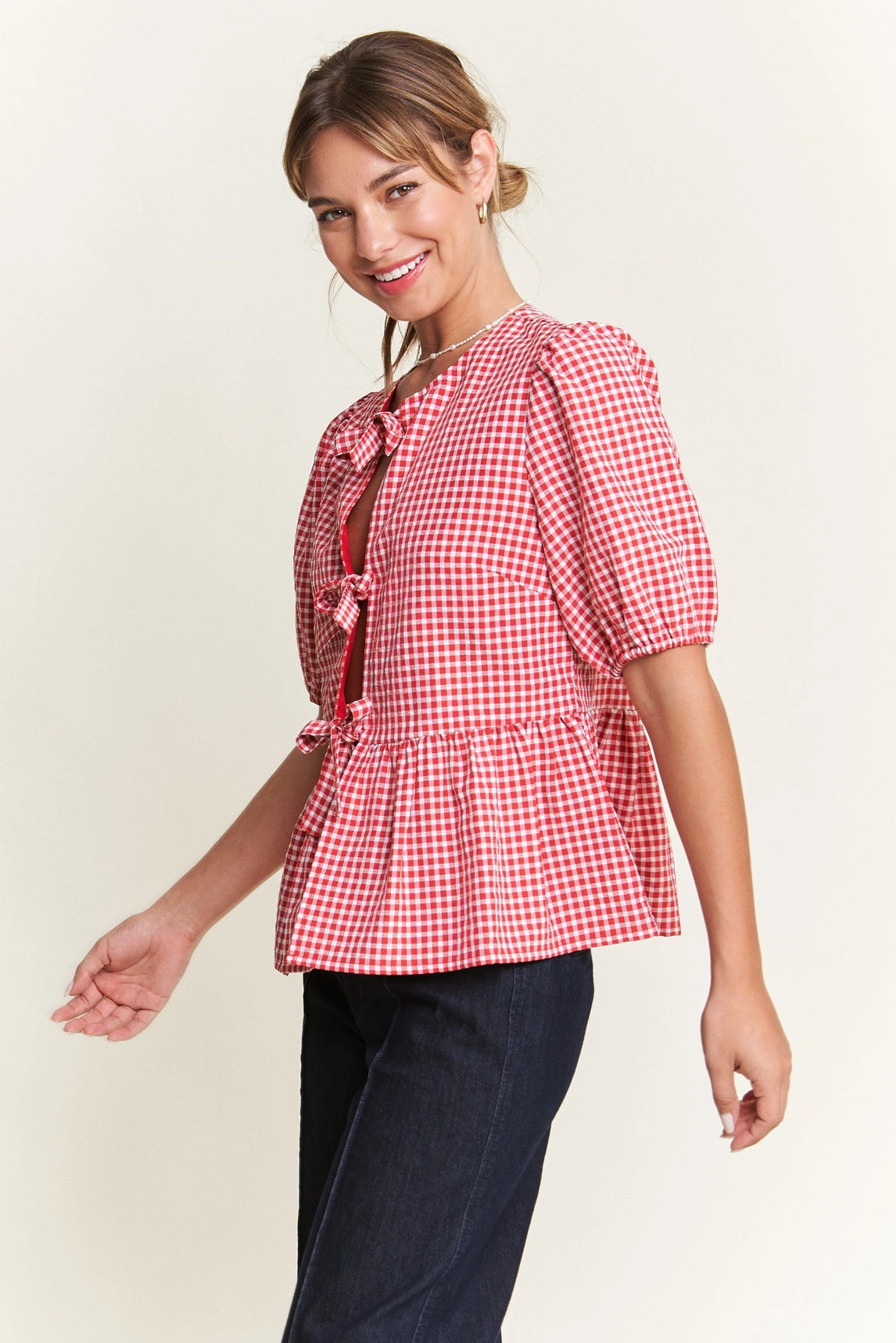 Poppy Gingham Tie Top