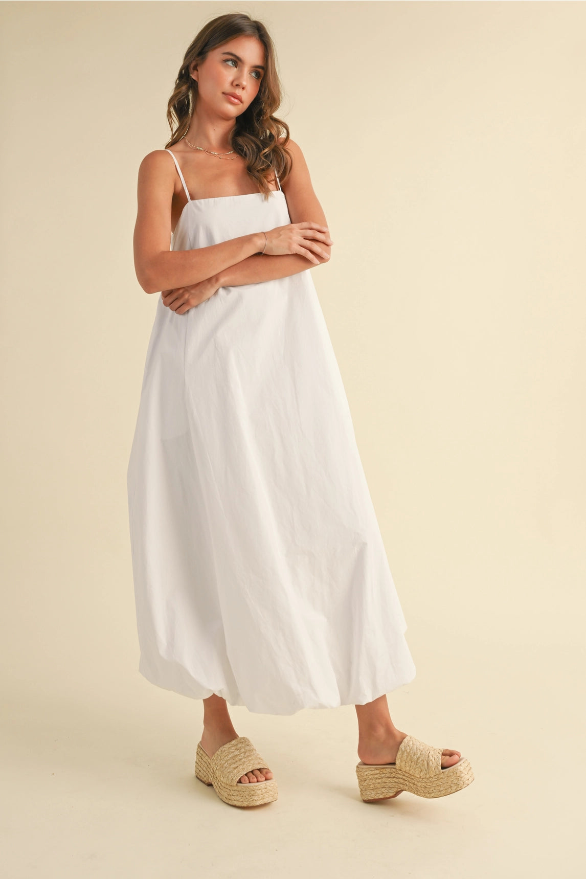 Bubble Hem Midi Dress - White