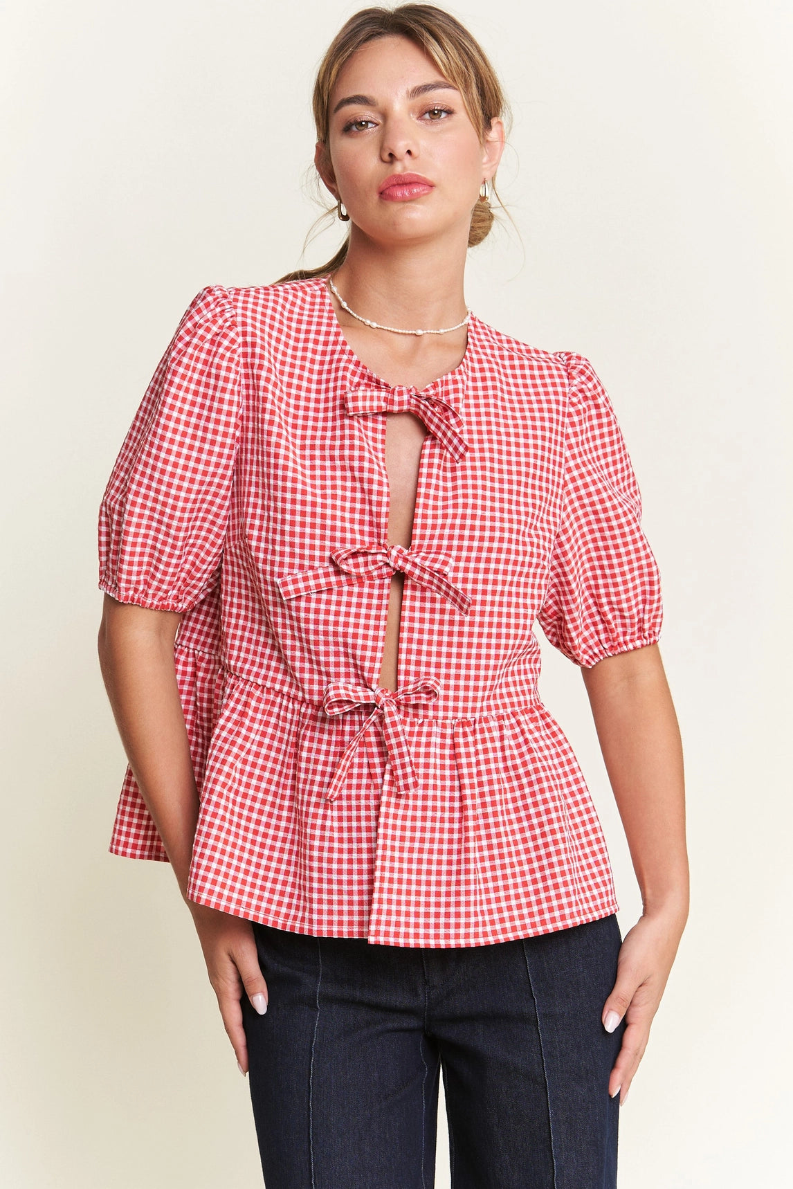 Poppy Gingham Tie Top
