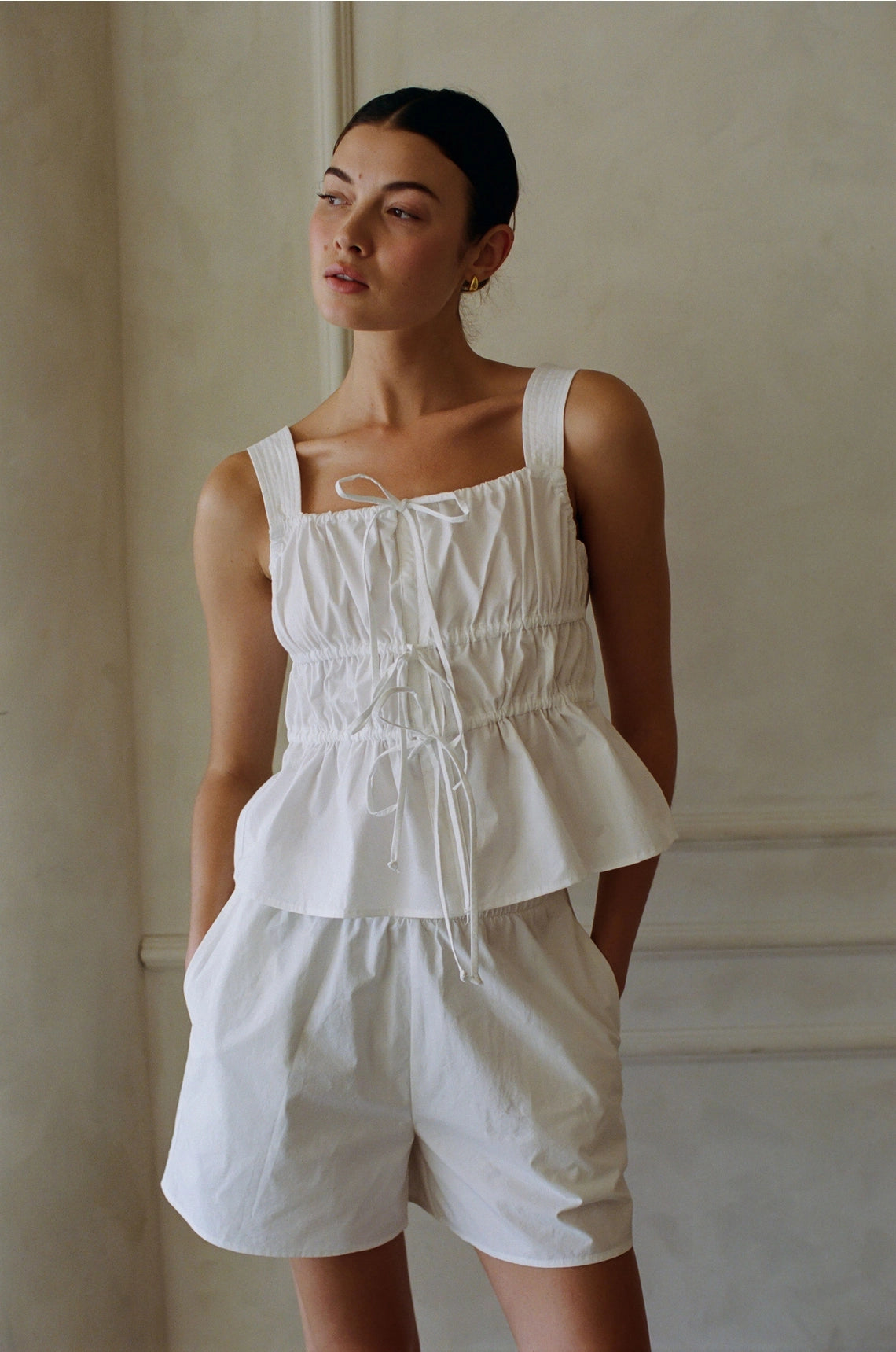 Woven Tiered Tank Top - White