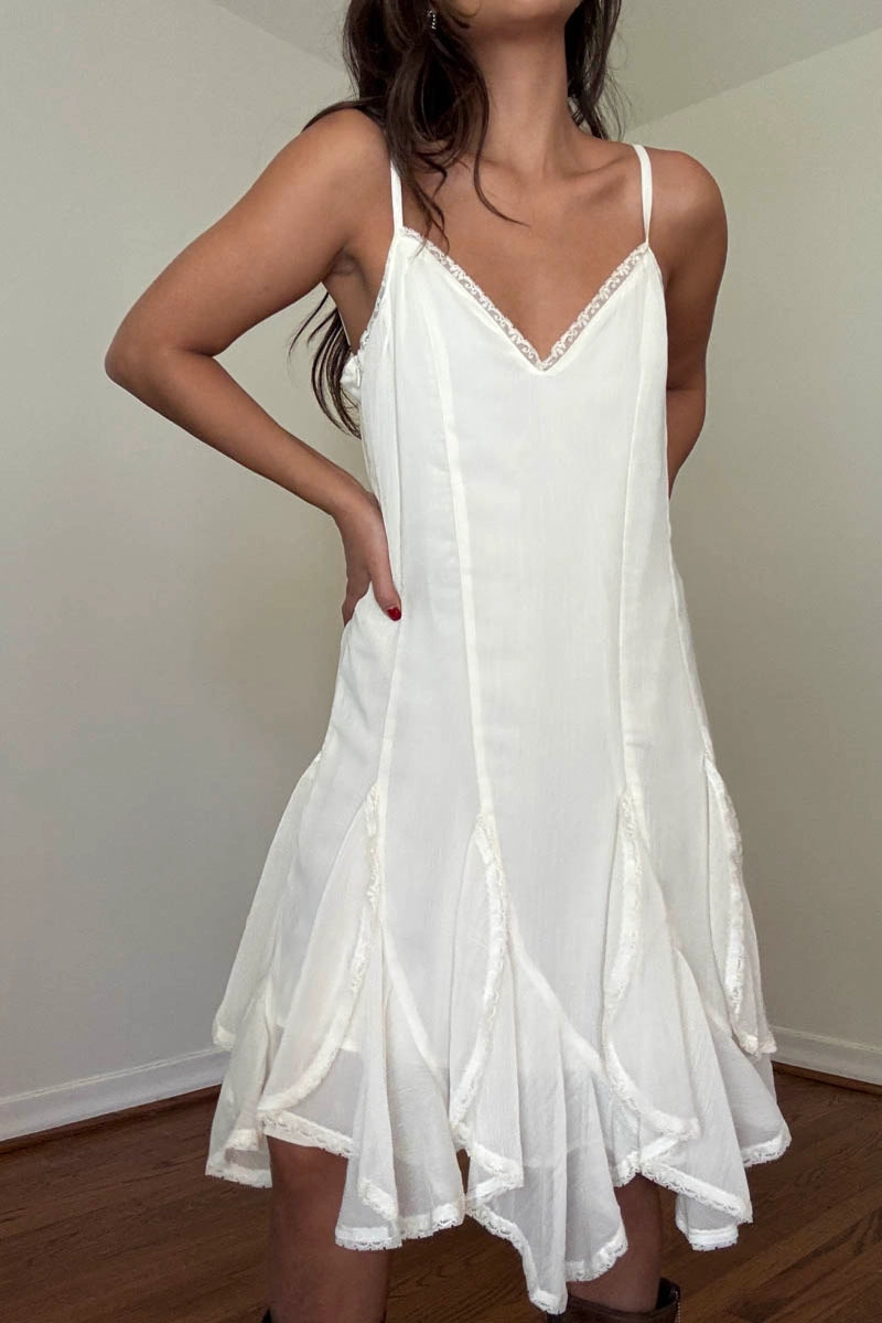 V-Neck Ruffle Hem Mini Dress