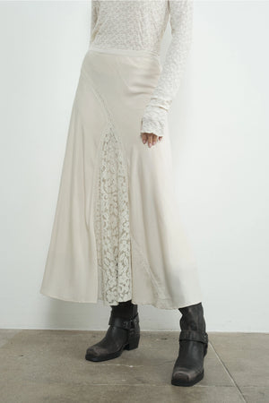 Satin Lace Midi Skirt - Dove