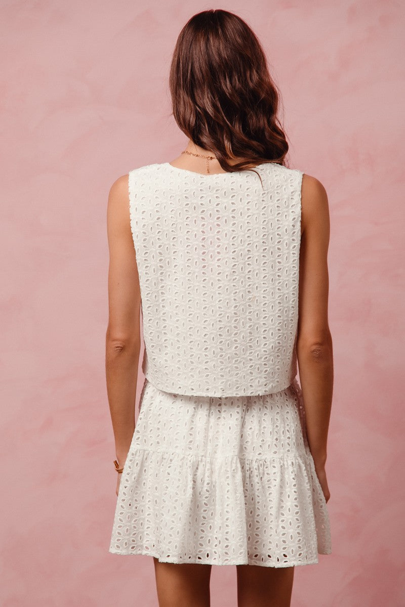 Floral Eyelet Lace Set - White