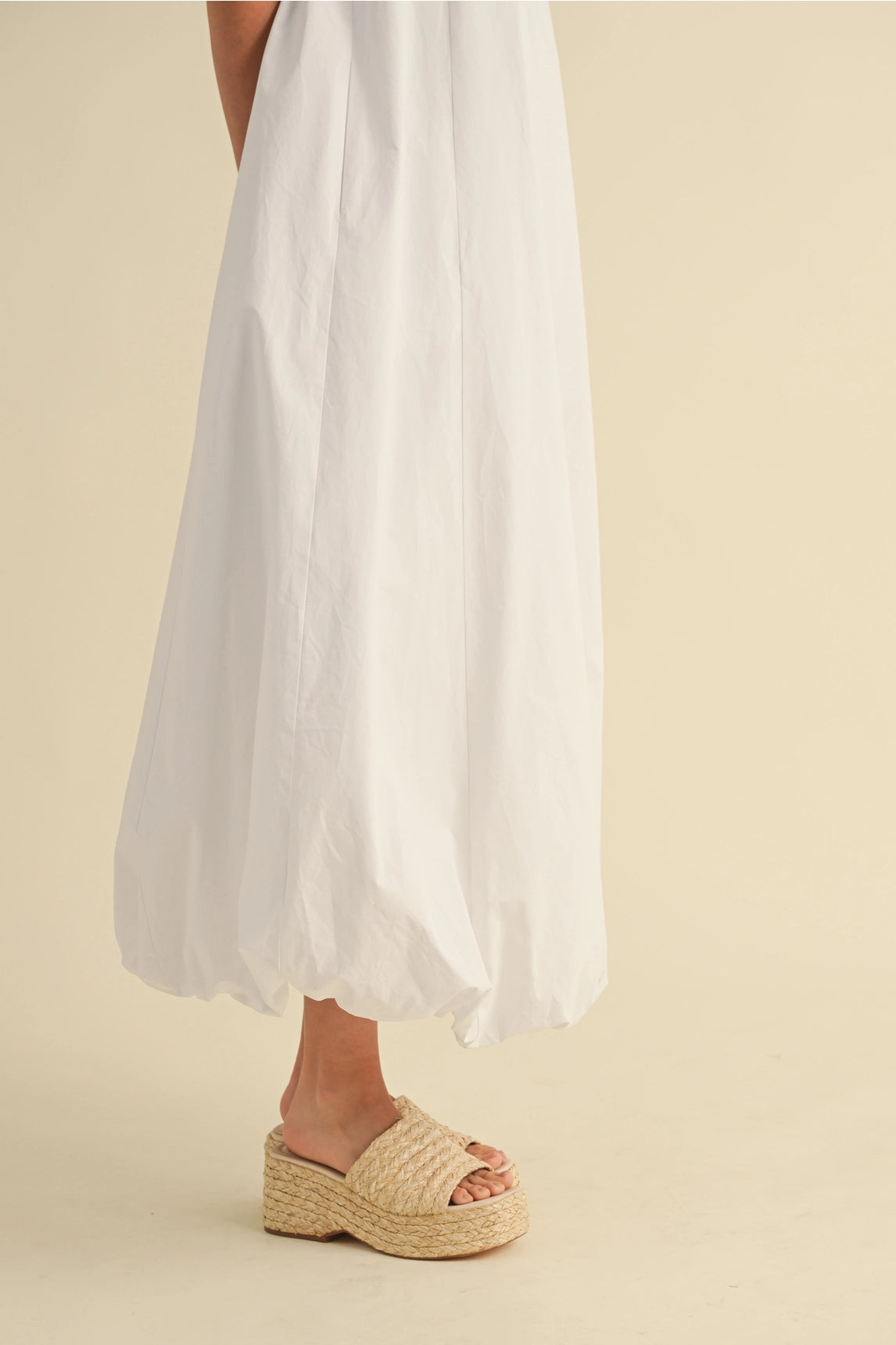 Bubble Hem Midi Dress - White