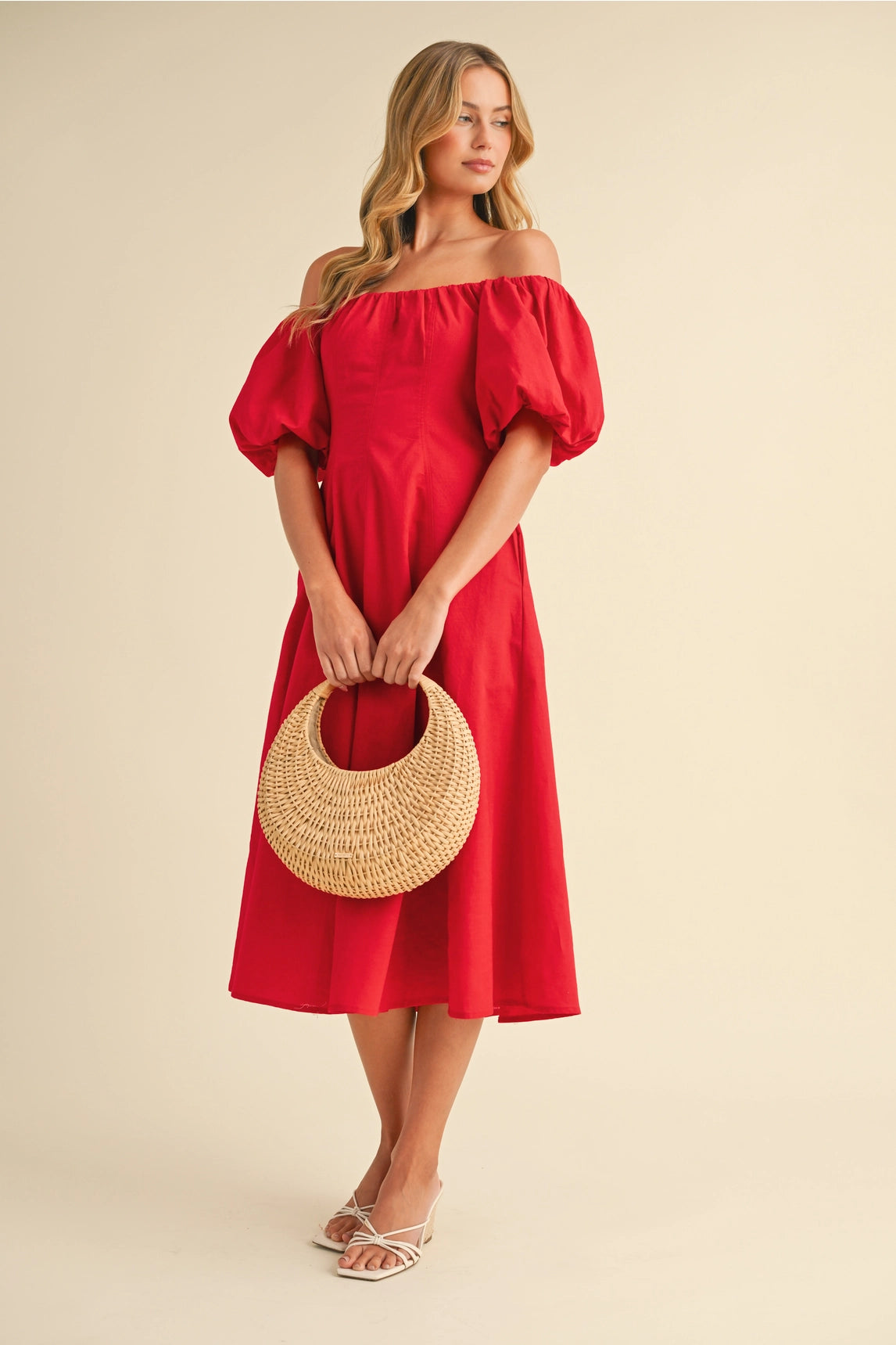 Off Shoulder A-Line Midi Dress