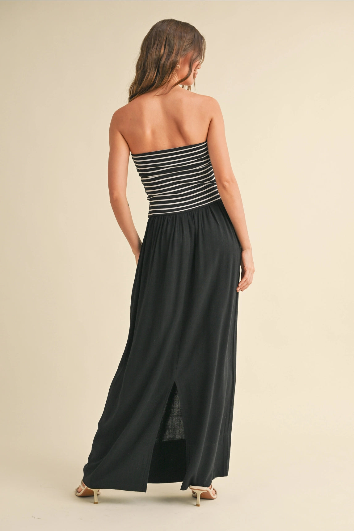 Molly Striped Linen Maxi Dress - Black