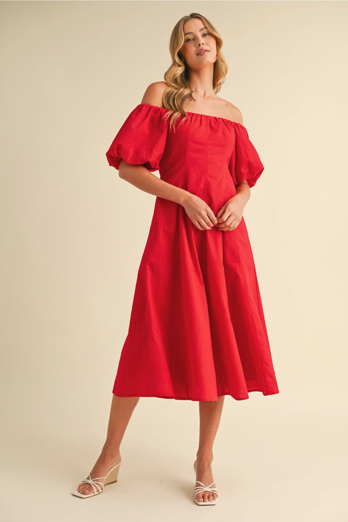 Off Shoulder A-Line Midi Dress