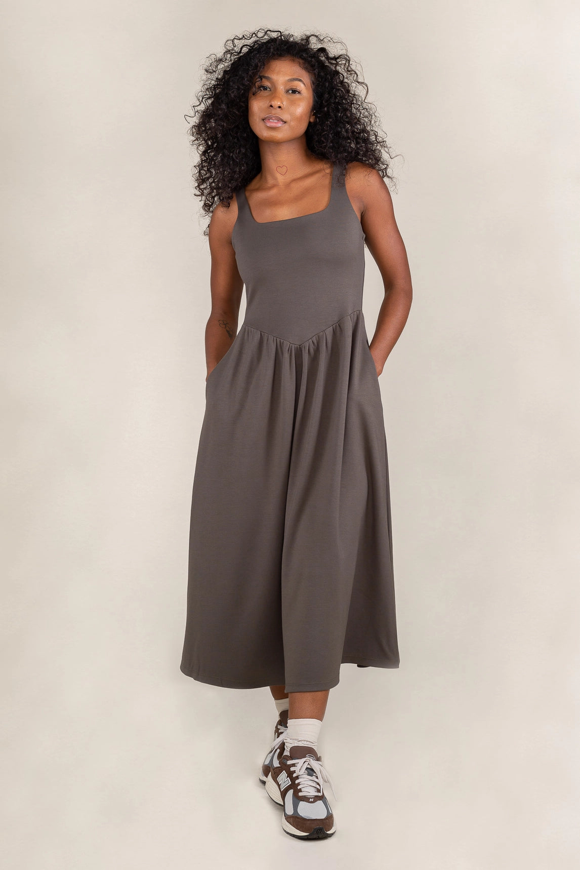 Basic Swing Midi Dress - Olive