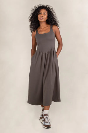 Basic Swing Midi Dress - Olive