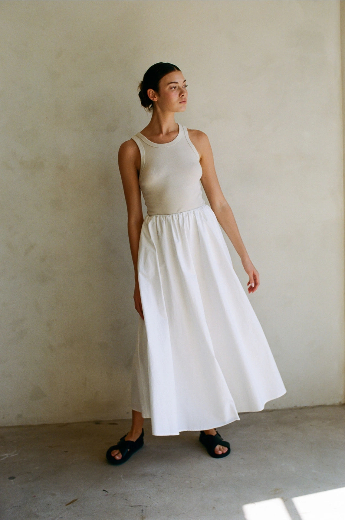 Woven Cotton Midi Skirt