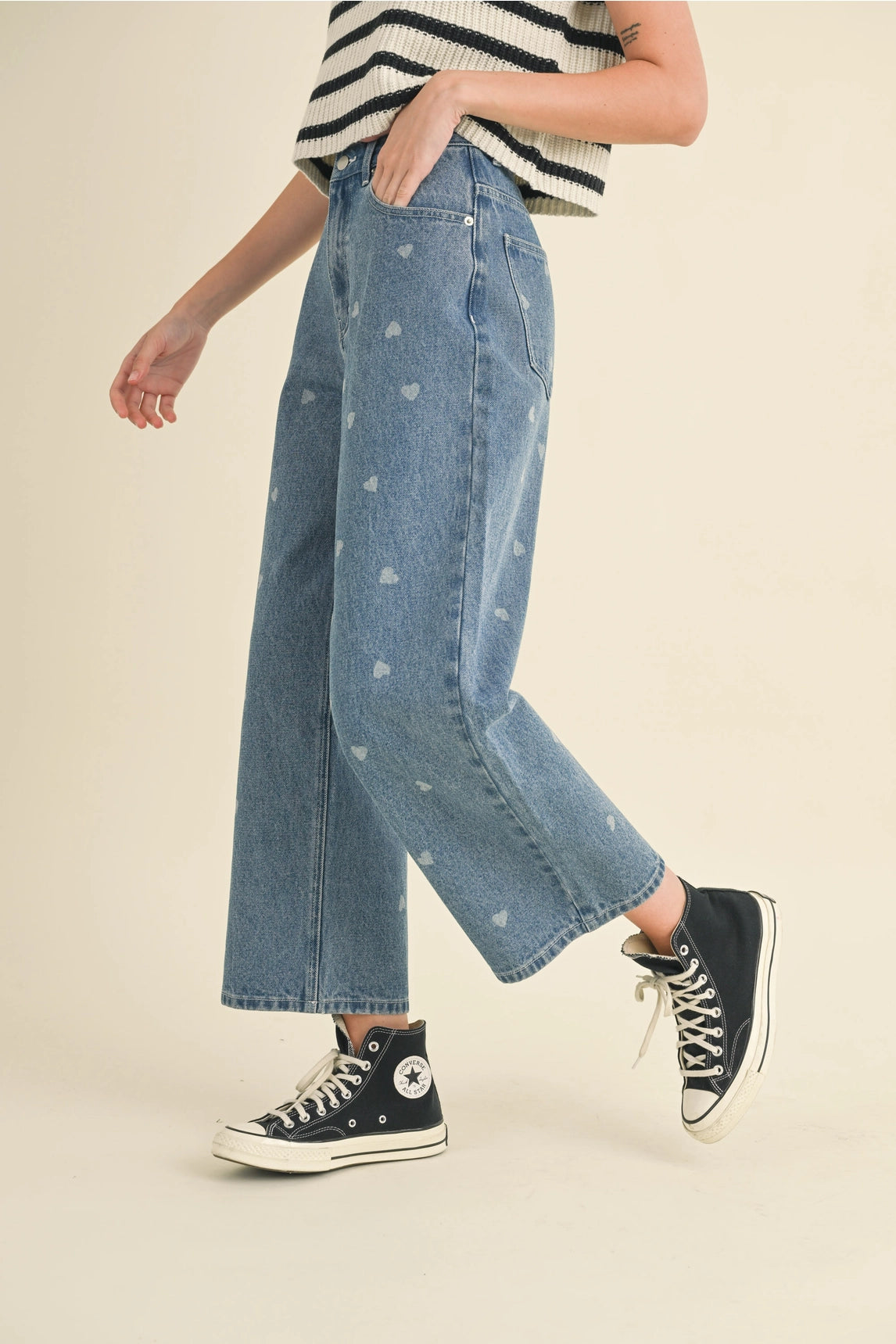 Heart Printed Denim Jeans