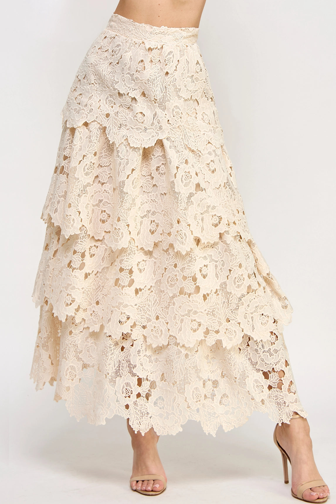 Eyelet Tiered Maxi Skirt - Cream