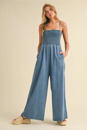 Becca Smocked Denim Jumpsuit