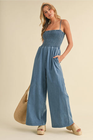 Becca Smocked Denim Jumpsuit