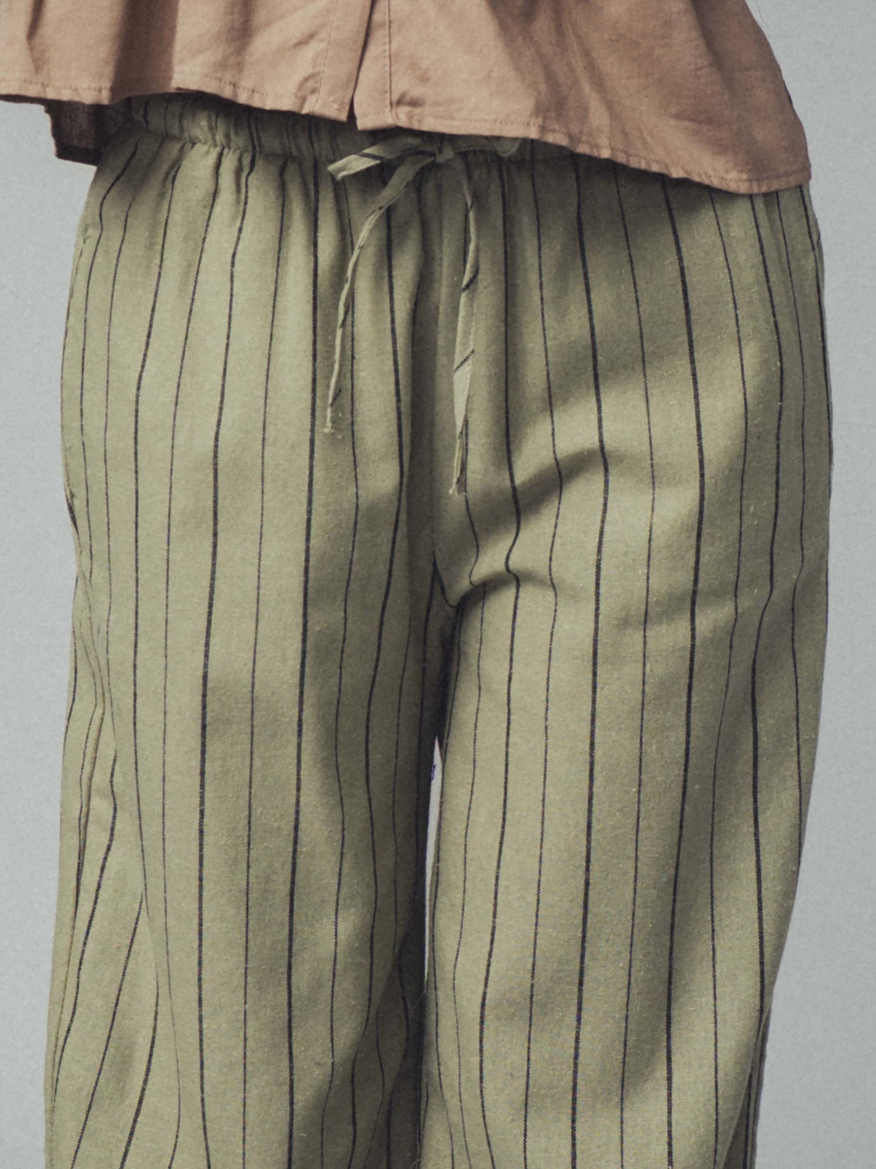 Striped Linen Wide Leg Pants - Light Olive