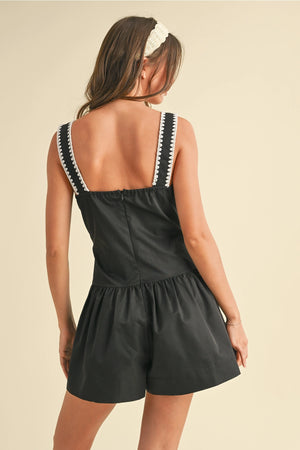 Crochet Drop Waist Romper - Black