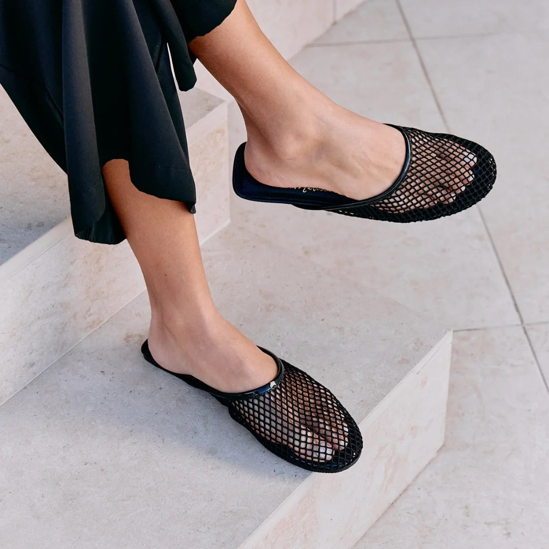 Brooklyn Flat Mule - Black Mesh